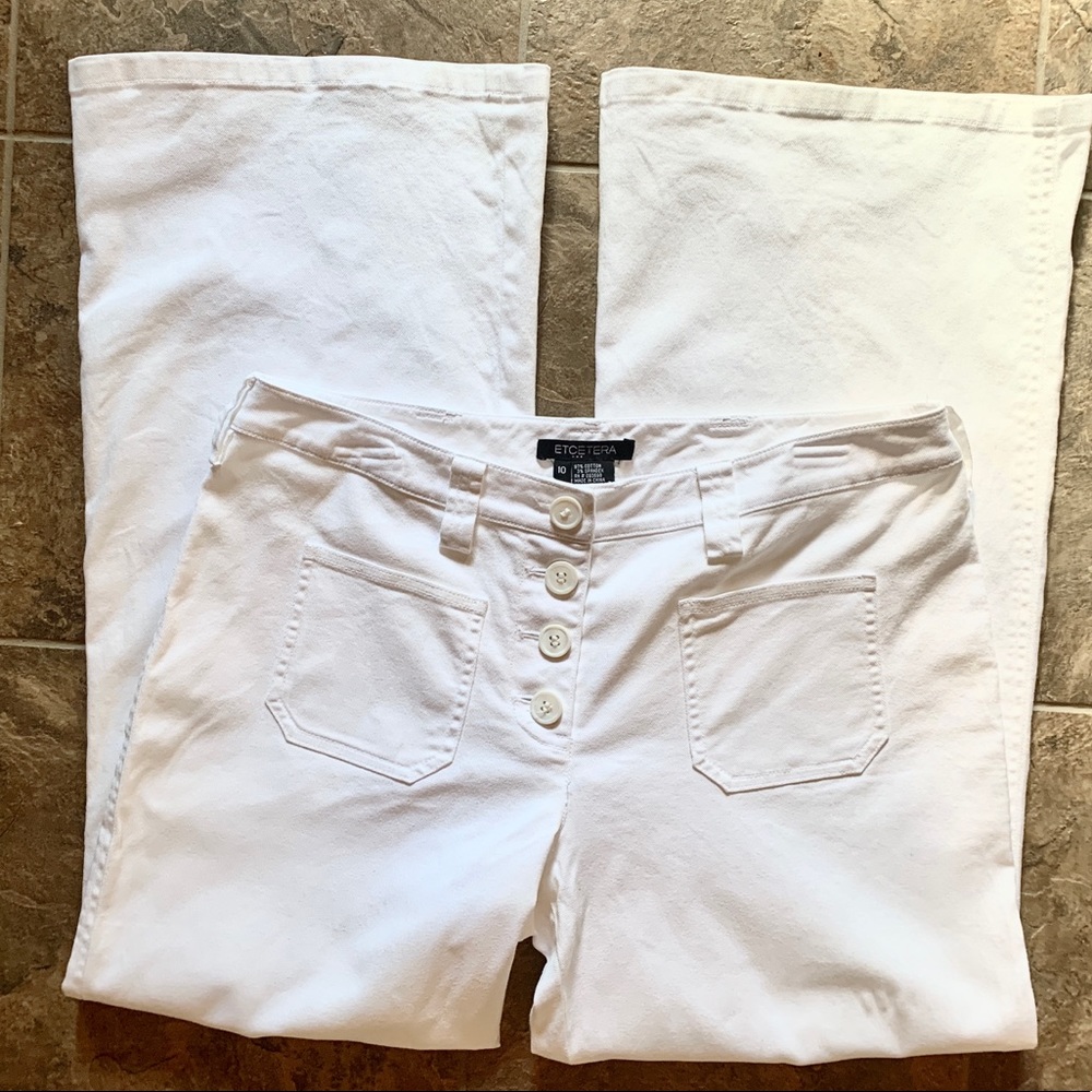 ETCETERA WHITE LOW WAIST WIDE LEG JEANS